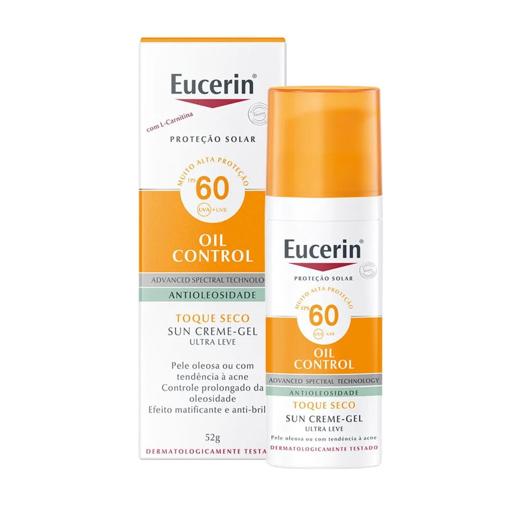 Frasco e caixa do Eucerin Sun Oil Control FPS 60 toque seco